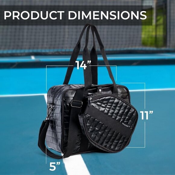 Women Black Pickle Ball Bag Detachable Paddle Case Adjustable Shoulder Strap Bag - Picture 2 of 9